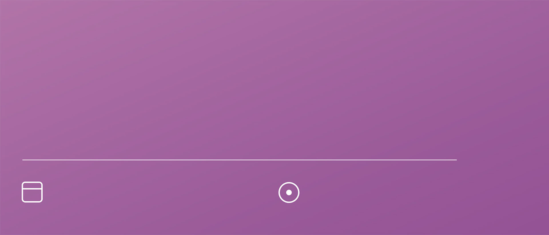 Purple diagonal gradient, thin white horizontal line near bottom, small rounded-square icon left and concentric circle icon centered below.