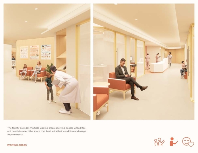 The facility features diverse waiting areas designed for various needs, ensuring comfort and suitability for different visitors.
