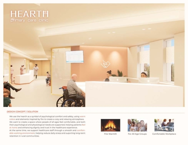 Welcoming primary care clinic interior featuring a reception area, seated patients, and healthcare professionals in a calming environment.