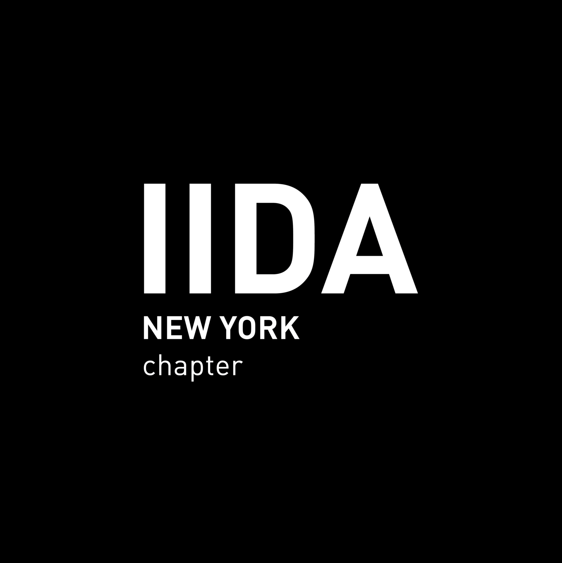 Black poster with cropped white 'IDA' letters occupying lower-right, smaller 'NEW YORK chapter' text below, ample negative space above.