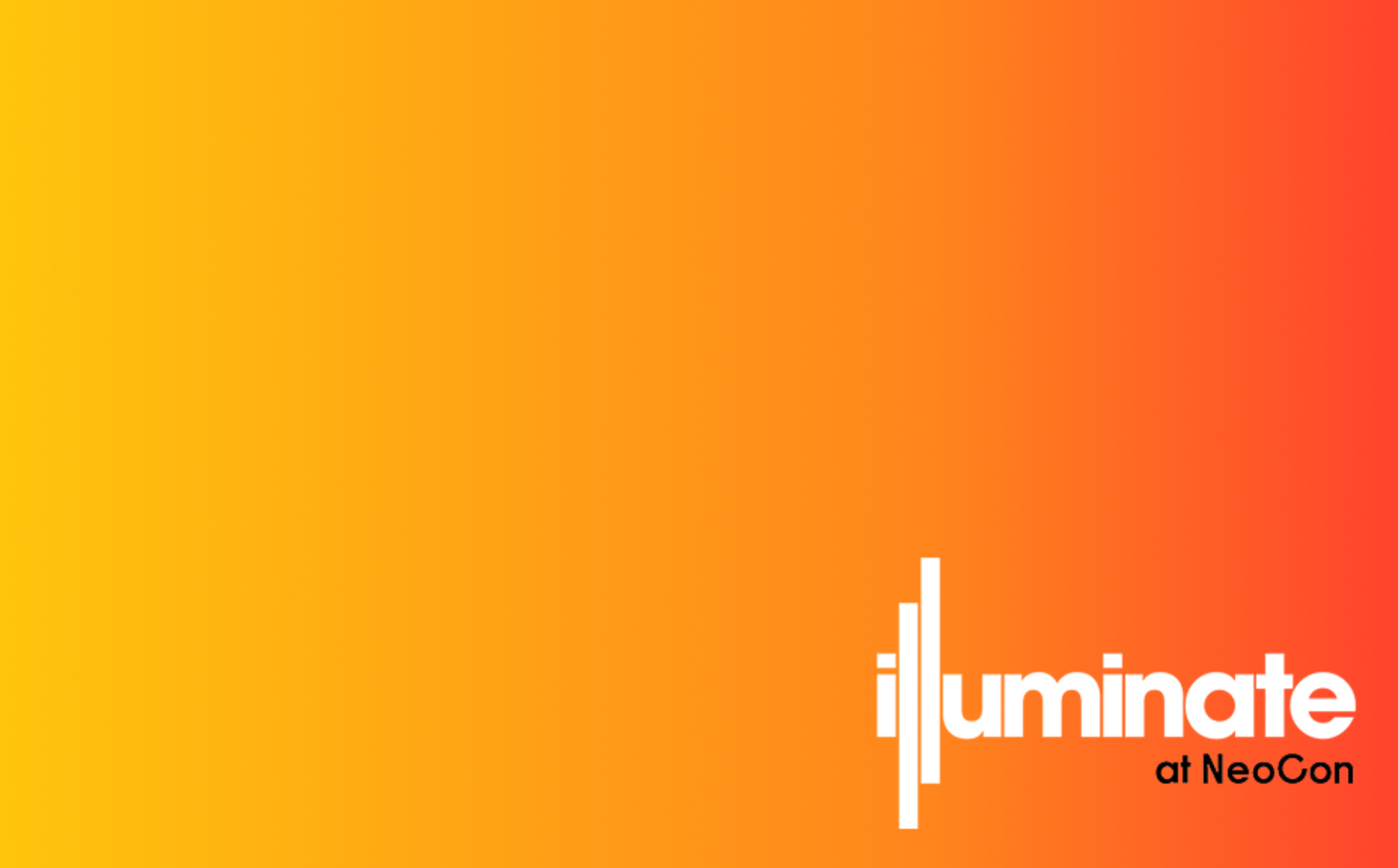 A vibrant gradient background transitions from yellow to orange, featuring the text "illuminate at NeoCon" prominently displayed.