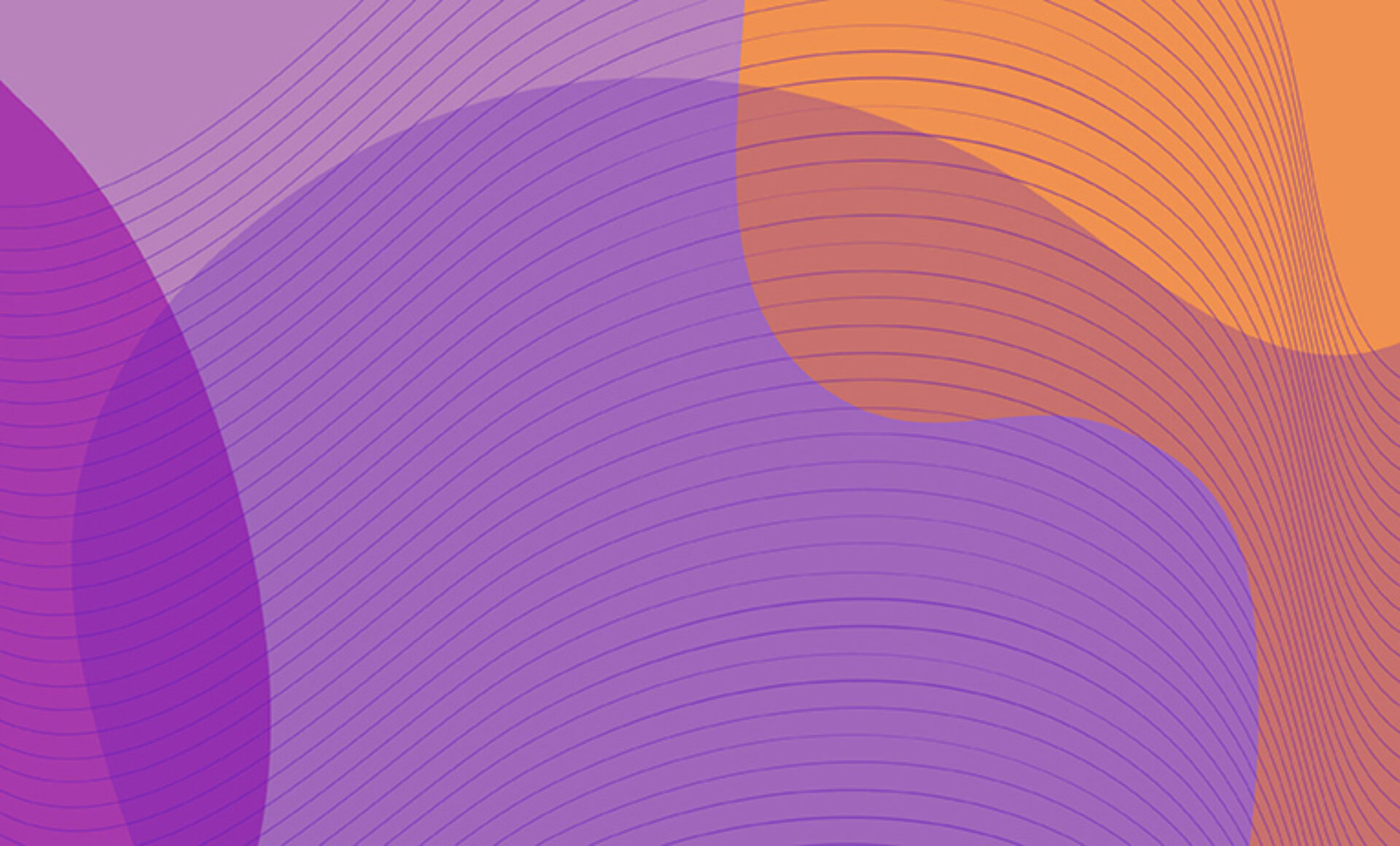 Abstract design featuring smooth, flowing shapes in shades of purple and orange, complemented by thin, curved lines.