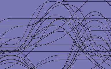 Fluid black lines undulate against a soft purple background, creating a dynamic wave-like pattern that suggests movement and rhythm.